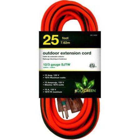 GOGREEN GoGreen Power, , 25 Ft Extension Cord - Orange/Green GG-14025